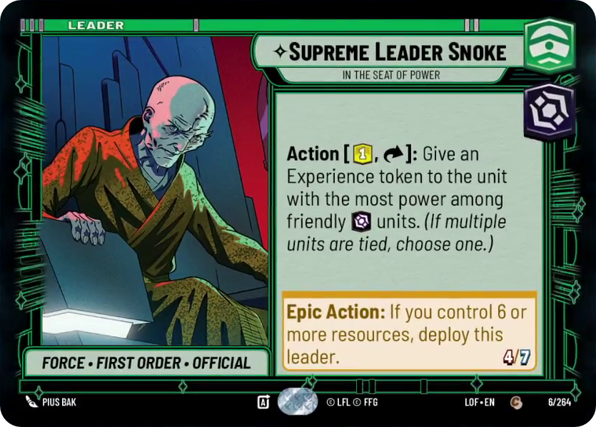Supreme Leader Snoke, In the Seat of Power, Legends of the Force Card Art