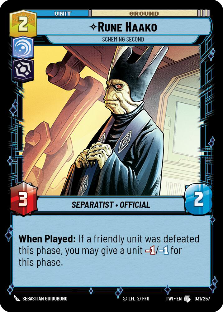 Rune Haako, Scheming Second, Twilight of the Republic Card Art