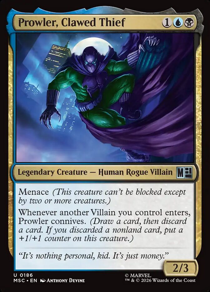 Prowler, Clawed Thief, Marvel Super Heroes Commander Card Art