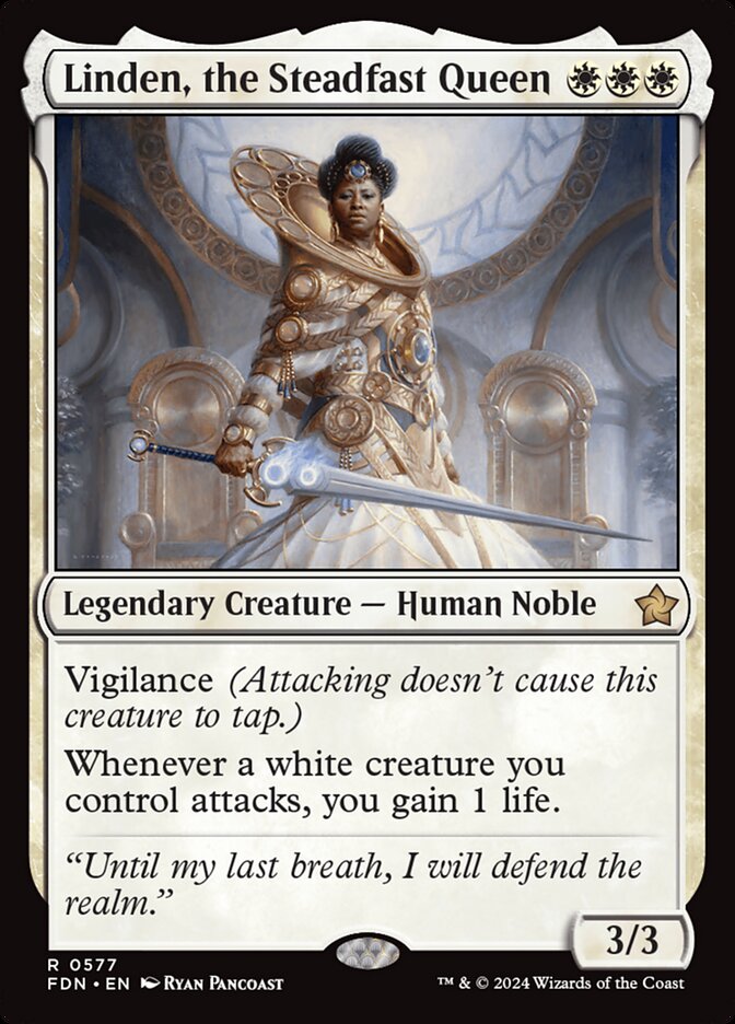 Linden, the Steadfast Queen, Foundations Card Art