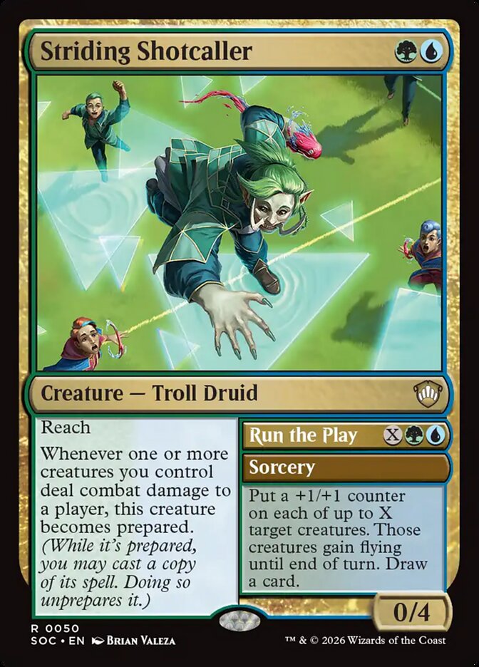 Striding Shotcaller // Run the Play, Secrets Of Strixhaven Commander Card Art