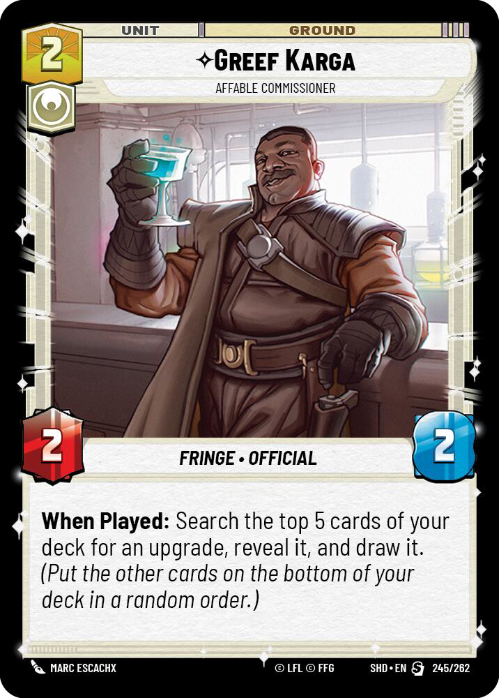 Greef Karga, Affable Commissioner, Shadows of the Galaxy Card Art