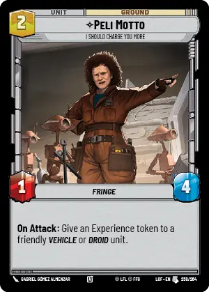 Peli Motto, I Should Charge You More, Legends of the Force Card Art