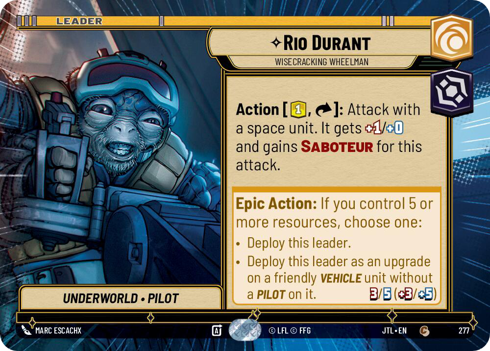 Rio Durant, Wisecracking Wheelman, Jump to Lightspeed Card Art