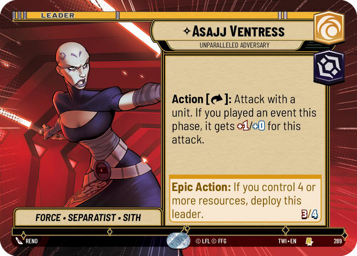Asajj Ventress, Unparalleled Adversary, Twilight of the Republic Card Art