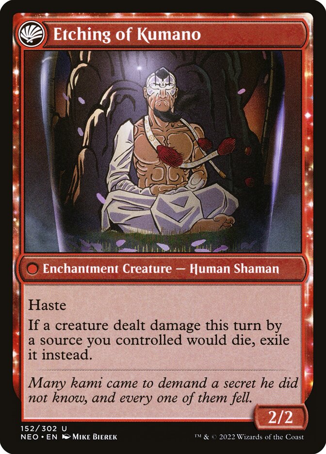 Kumano Faces Kakkazan // Etching of Kumano, Kamigawa: neon dynasty Card Art