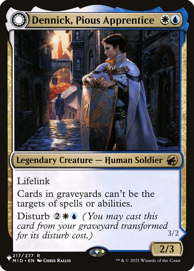 Dennick, Pious Apprentice // Dennick, Pious Apparition, The List Card Art