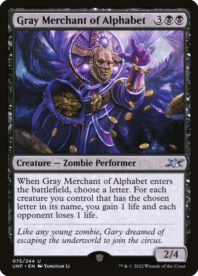 Gray Merchant of Alphabet, Unfinity Card Art