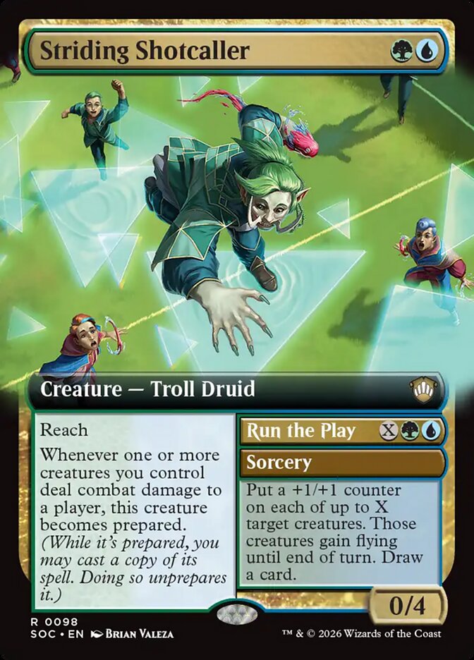 Striding Shotcaller // Run the Play, Secrets Of Strixhaven Commander Card Art