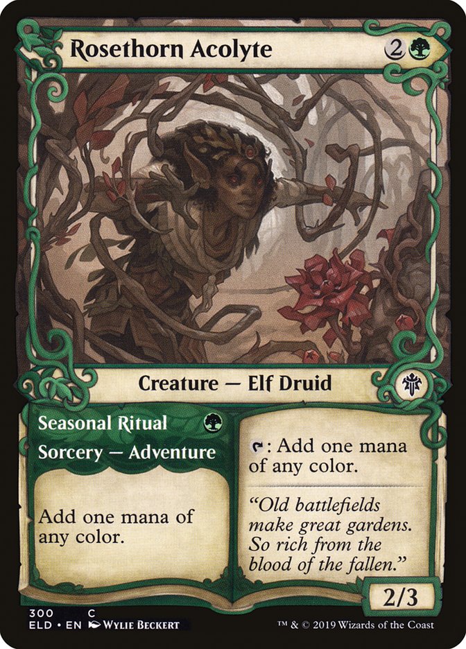 Rosethorn Acolyte // Seasonal Ritual, Throne Of Eldraine Card Art