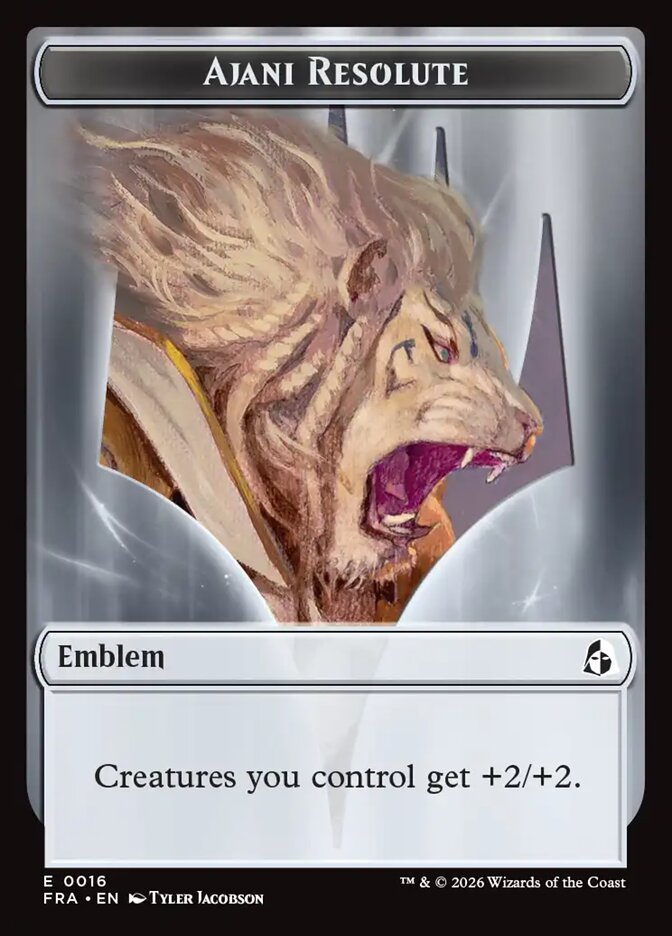 Ajani Resolute Emblem, Reality Fracture Tokens Card Art