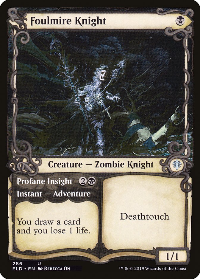 Foulmire Knight // Profane Insight, Throne Of Eldraine Card Art
