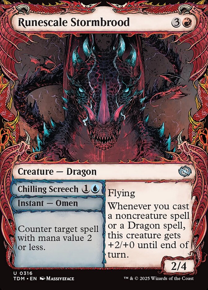 Runescale Stormbrood // Chilling Screech, Tarkir: dragonstorm Card Art