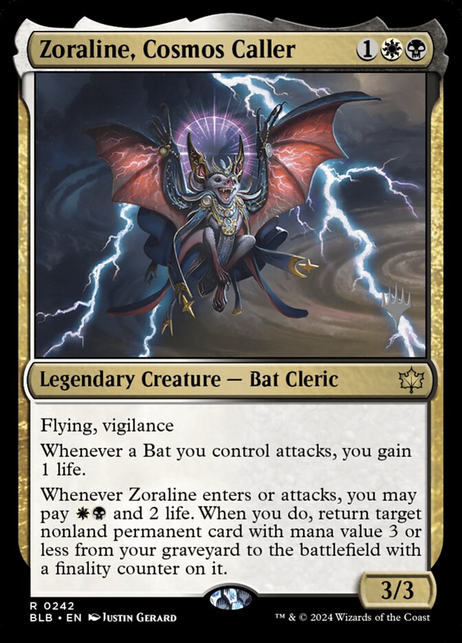 Zoraline, Cosmos Caller, Bloomburrow promos Card Art