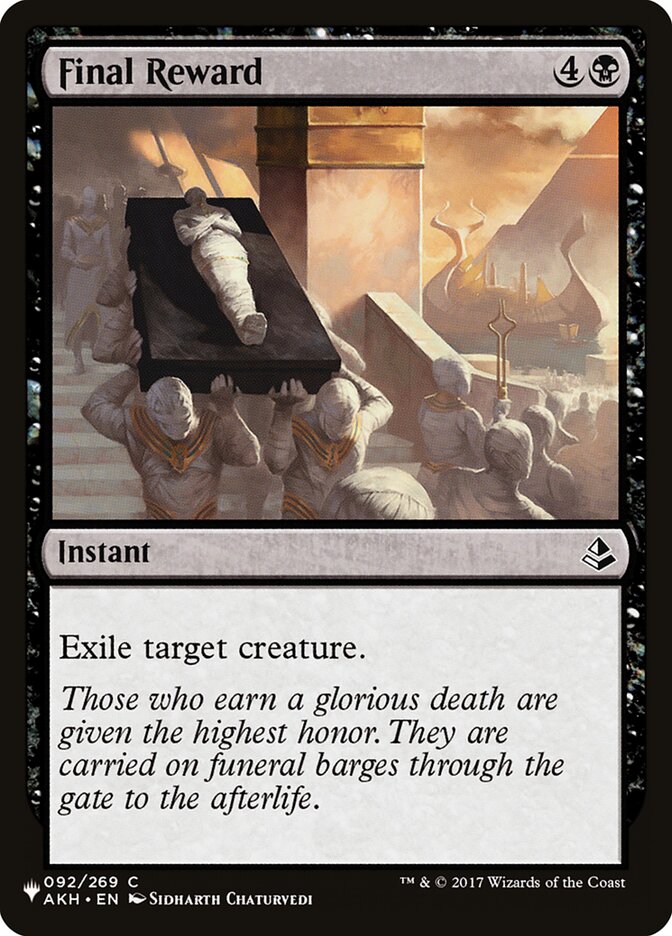 Final Reward, The list Card Art