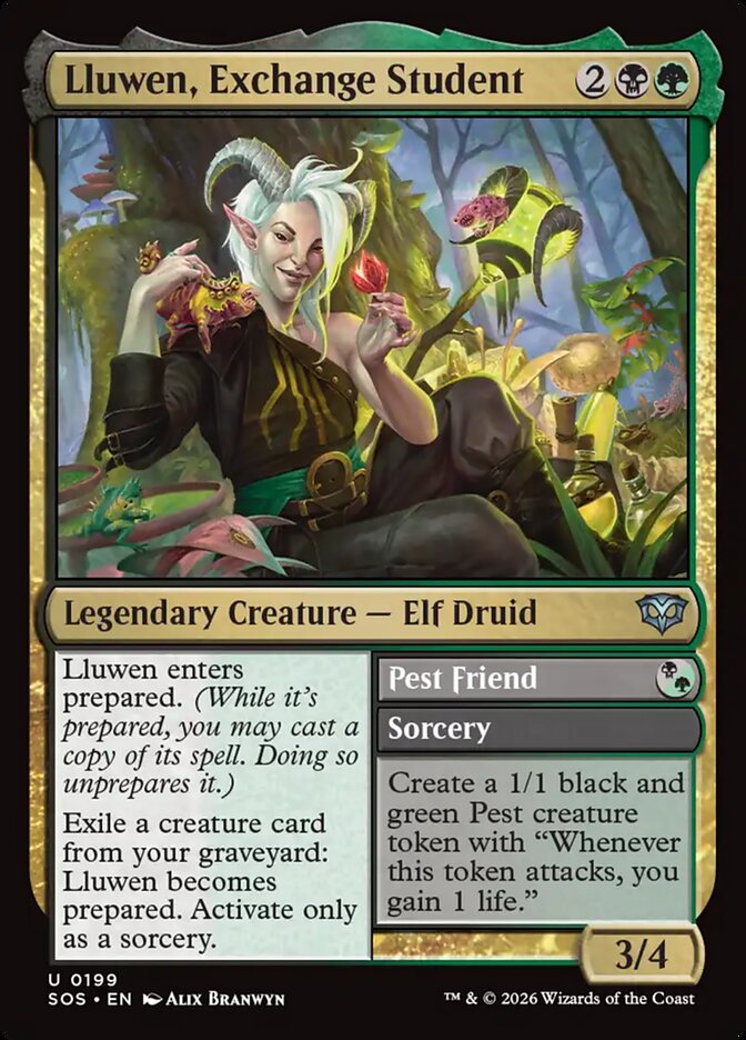 Lluwen, Exchange Student // Pest Friend, Secrets Of Strixhaven Card Art
