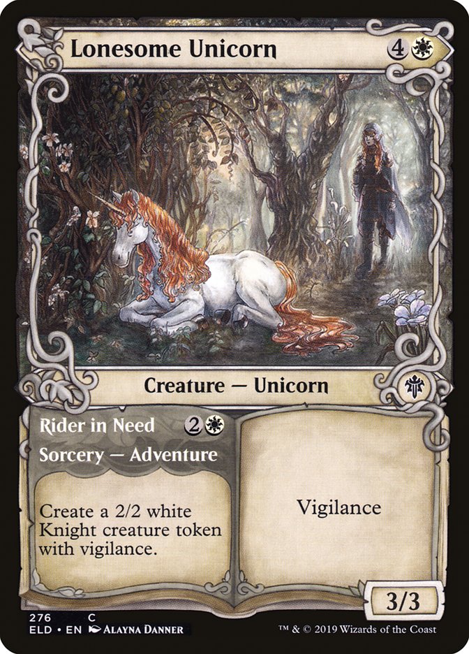 Lonesome Unicorn // Rider in Need, Throne of eldraine Card Art