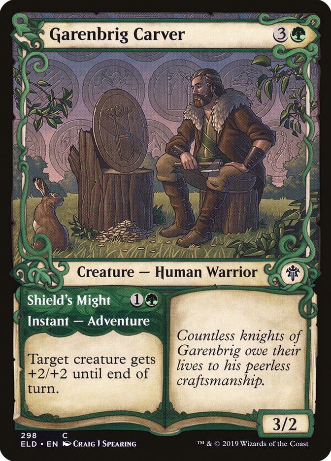 Garenbrig Carver // Shield's Might, Throne of eldraine Card Art