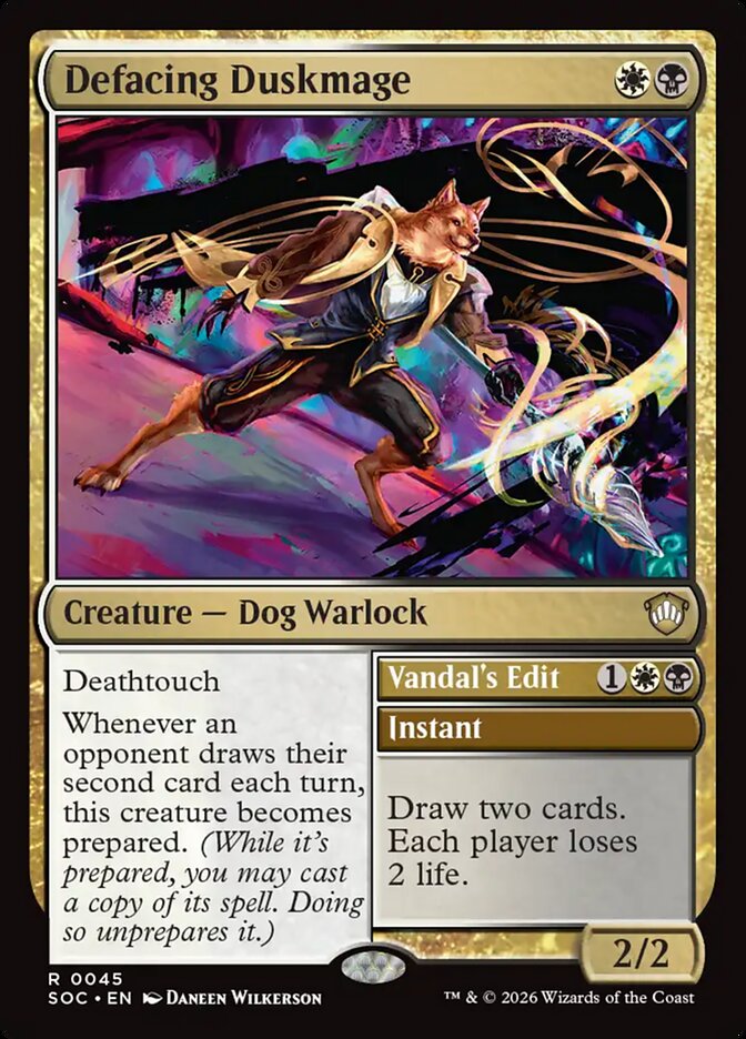 Defacing Duskmage // Vandal's Edit, Secrets Of Strixhaven Commander Card Art