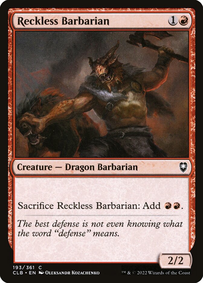 Reckless Barbarian, Commander Legends: Battle For Baldur'S Gate Card Art
