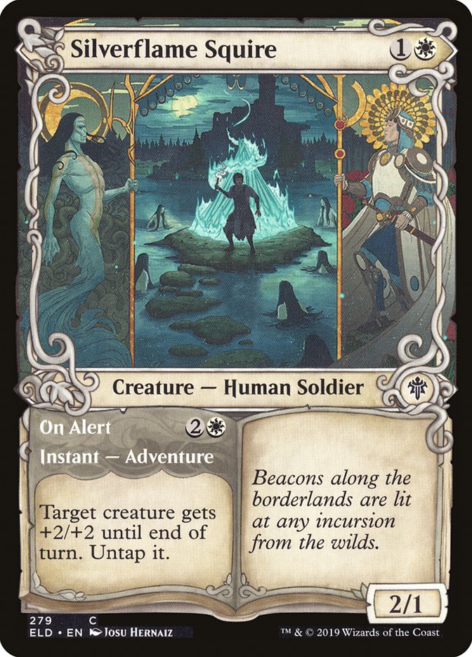 Silverflame Squire // On Alert, Throne of eldraine Card Art