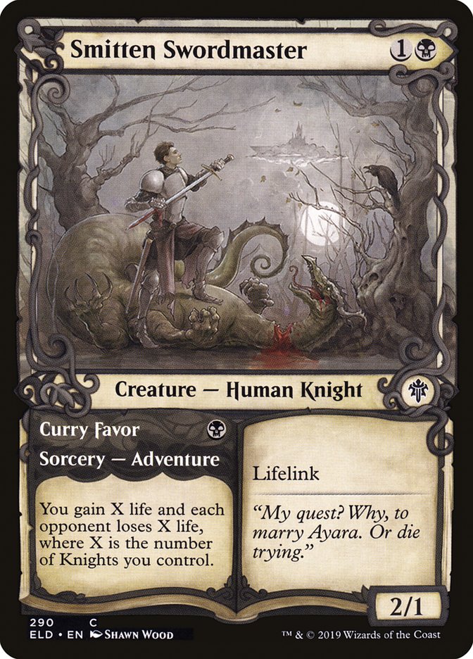 Smitten Swordmaster // Curry Favor, Throne of eldraine Card Art
