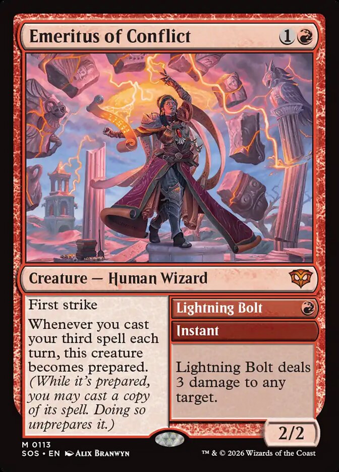 Emeritus of Conflict // Lightning Bolt, Secrets Of Strixhaven Card Art