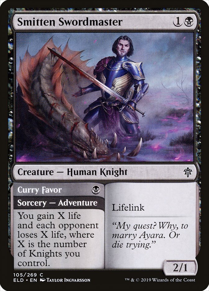Smitten Swordmaster // Curry Favor, Throne of eldraine Card Art