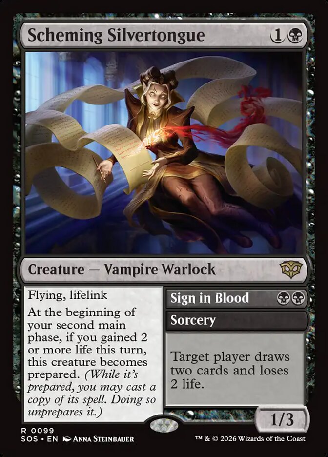 Scheming Silvertongue // Sign in Blood, Secrets Of Strixhaven Card Art