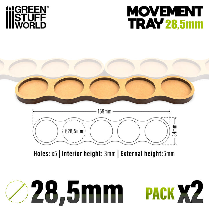 MDF Movement Trays - 28,5mm - 5 slot 2-pack
