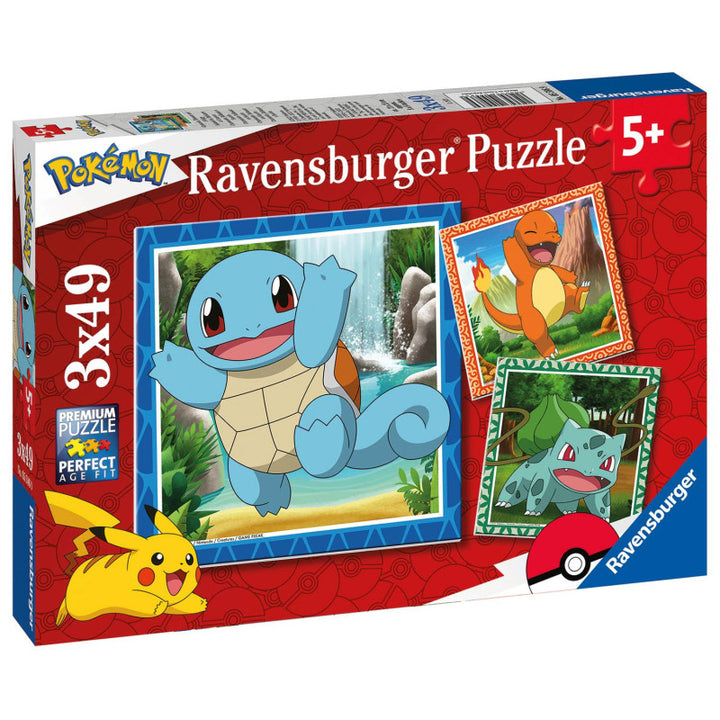 Ravensburger - Puzzle - 3 x 49 - Pokémon: Charmander, Bulbasaur and Squirtle