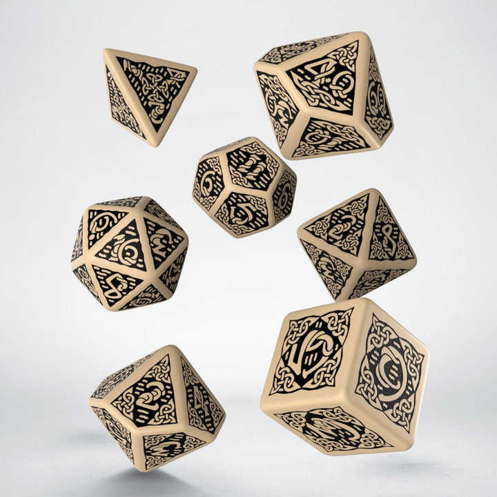 Q Workshop - Dice - RPG Set - Celtic 3D Revised - Beige/Black