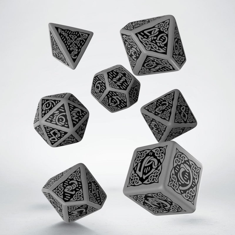 Q Workshop - Dice - RPG Set - Celtic 3D Revised - Gray/Black