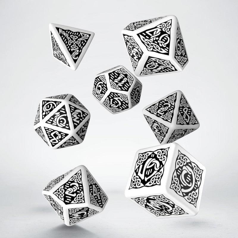 Q Workshop - Dice - RPG Set - Celtic 3D Revised - White/Black