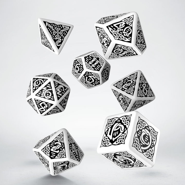 Q Workshop - Dice - RPG Set - Celtic 3D Revised - White/Black