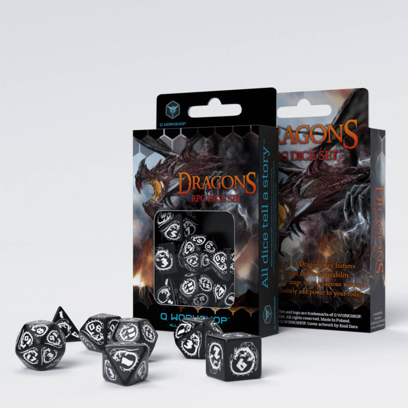 Q Workshop - Dice - RPG Set - Dragons - Hematite