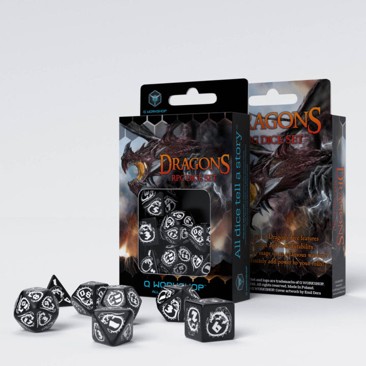 Q Workshop - Dice - RPG Set - Dragons - Hematite