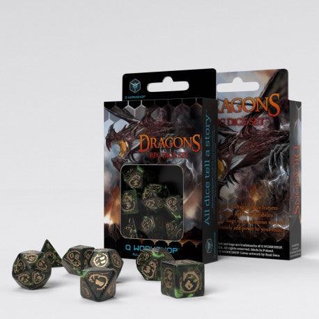 Q Workshop - Dice - RPG Set - Dragons - Nephrite